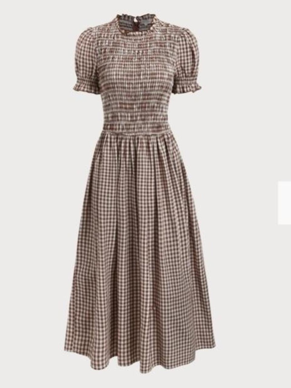 RIHOAS Brown and Cream Gingham Smocked Midi Dress